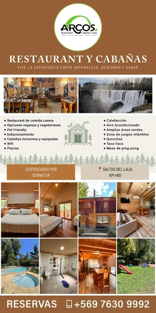 Flyer Cabañas y Restaurant Los Arcos con servicios e instalaciones disponibles